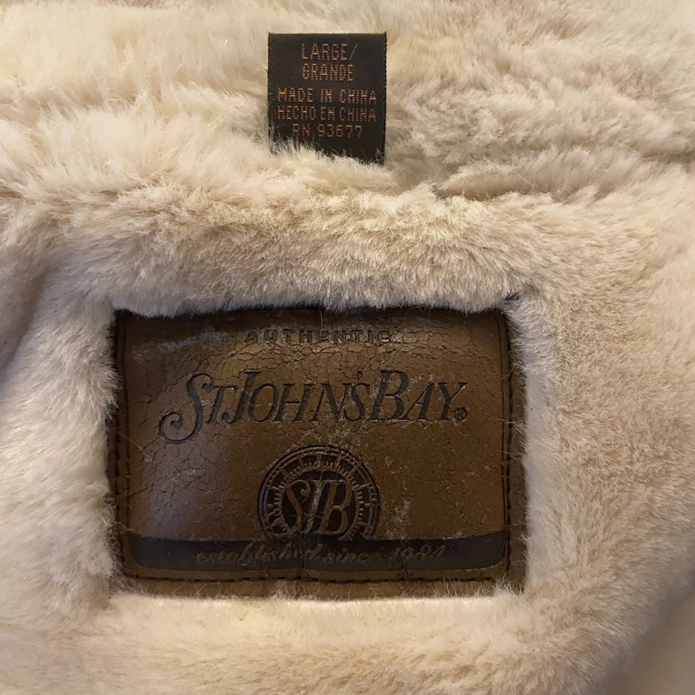 Vintage St. John’s Bay Leather Sherpa Lined Aviator Bomber Jacket Large - Picture 9 of 9